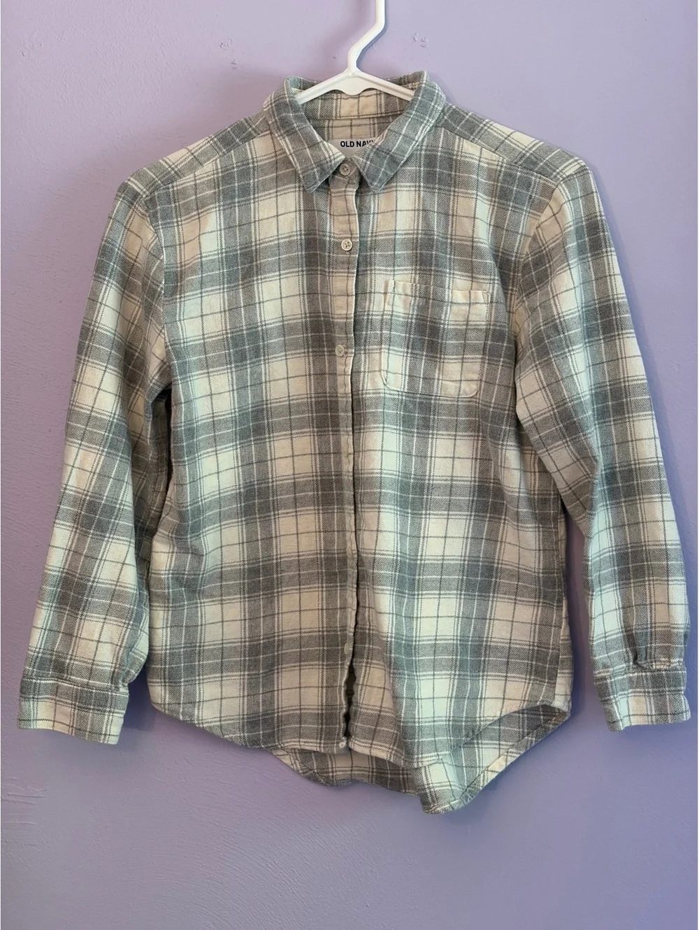Girls Fall Old Navy XL Gray and White Plaid Button-Up Shirt
